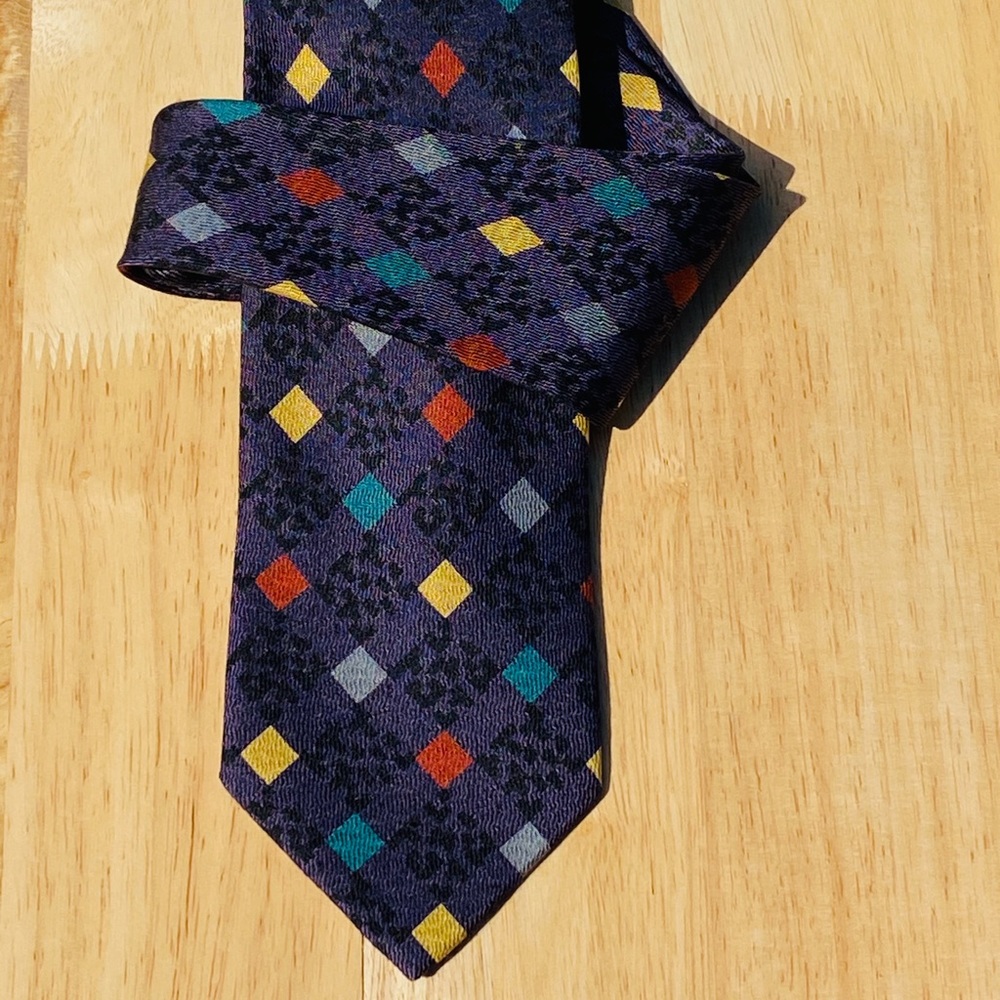 Caravaggio silk brown red yellow geometric tie